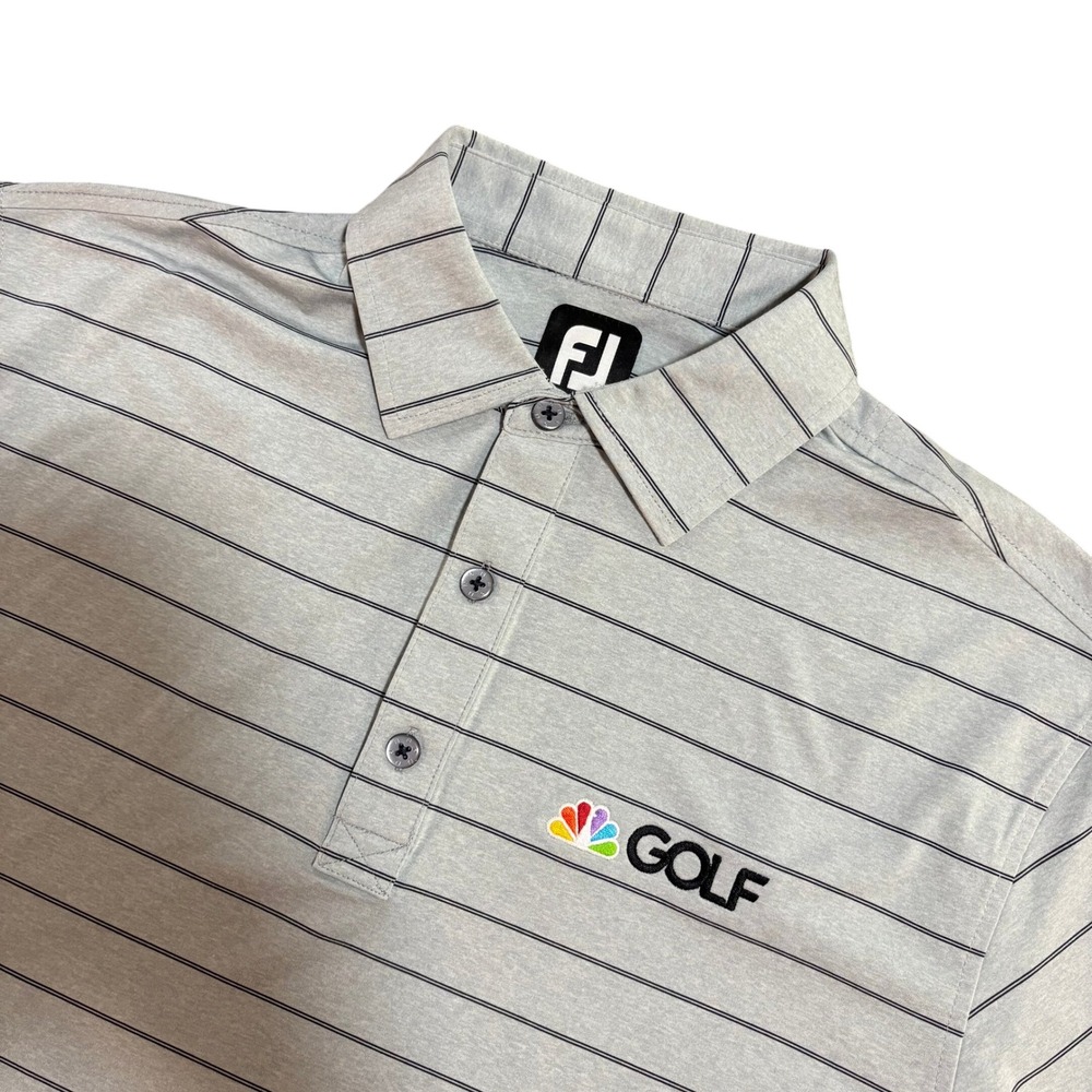 FootJoy NBC Golf Polo Shirt Mens Medium Grey Striped ProDry Short Sleeve FJ